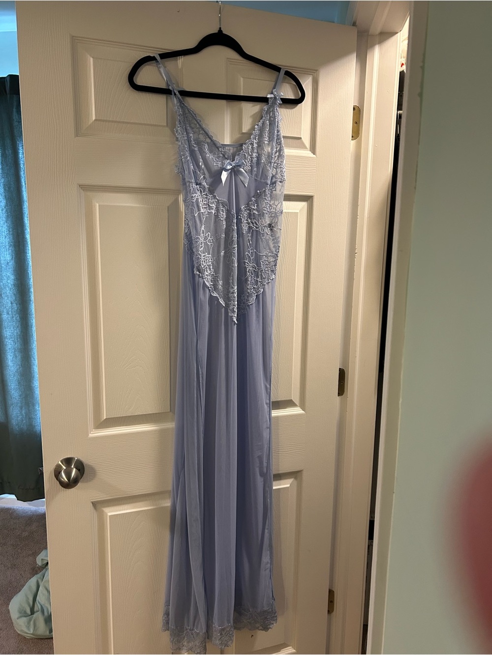 Delicate Lace Long Slip Nightgown — Light Blue